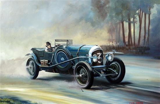 § Dion Pears (1929-1985) Le Mans 1927 Sammy Davies driving the winning 3 litre Bentley, 24 x 36in.